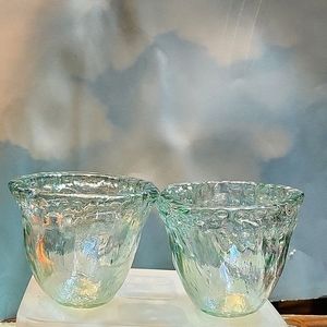 Set of tapered Recycled glass, candle holder. 4x5- stunning iridescent